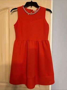 Monteau Red Sleeveless Jewel-Neck Fit-and-Flare Dress